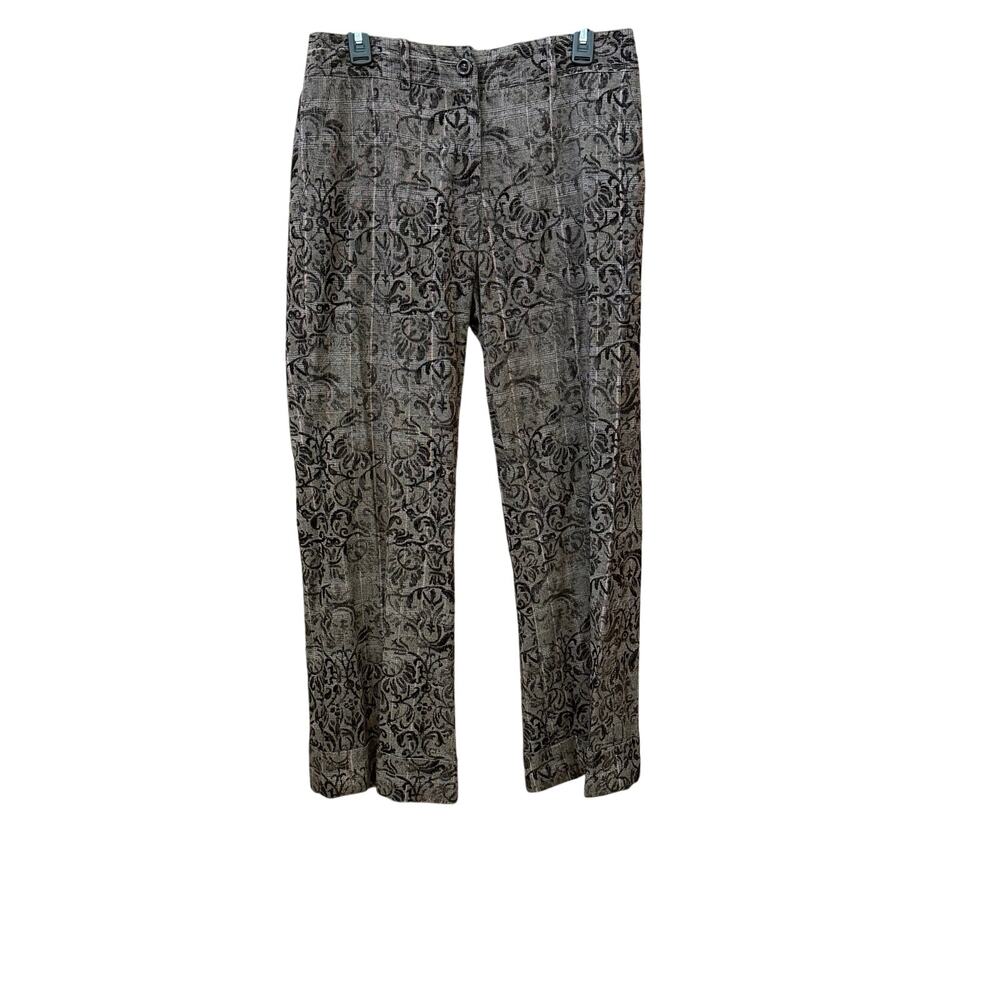 Etcetera Brown Straight Leg Trouser Dress Pants Size 8 Cuff Hem Paisley Damask
